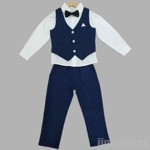 即日発送フォーマルスーツ 男の子 スーツ キッズ 子供服 4点セット 上下セット セットアップ Yシャツ ロングパンツ リボン ベスト 長袖 秋 冬 卒業式 発表会 子供フォーマル