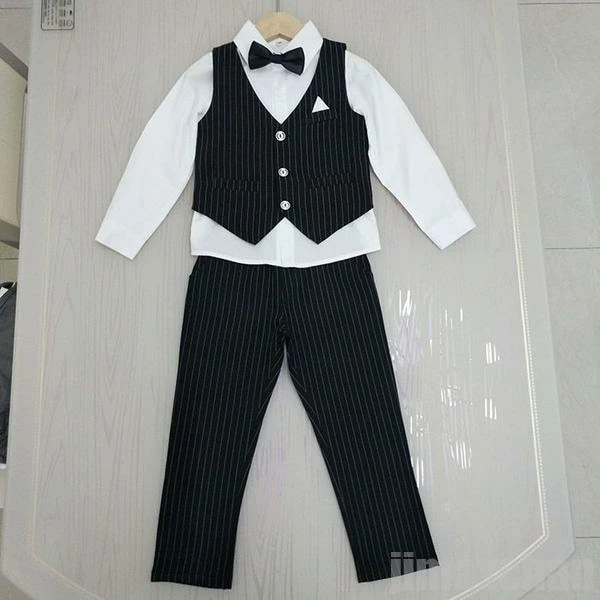 即日発送フォーマルスーツ 男の子 スーツ キッズ 子供服 4点セット 上下セット セットアップ Yシャツ ロングパンツ リボン ベスト 長袖 秋 冬 卒業式 発表会 子供フォーマル