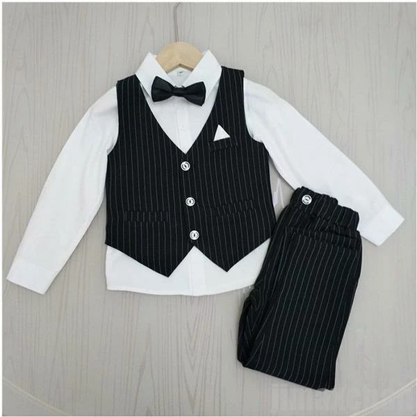 即日発送フォーマルスーツ 男の子 スーツ キッズ 子供服 4点セット 上下セット セットアップ Yシャツ ロングパンツ リボン ベスト 長袖 秋 冬 卒業式 発表会 子供フォーマル