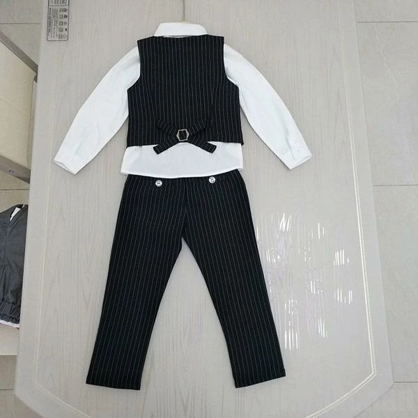 即日発送フォーマルスーツ 男の子 スーツ キッズ 子供服 4点セット 上下セット セットアップ Yシャツ ロングパンツ リボン ベスト 長袖 秋 冬 卒業式 発表会 子供フォーマル