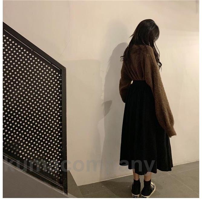 ロングスカート 厚手 レディース スカート コーデュロイ Aラインスカート 秋冬 マキシ丈スカート ウエストゴム フレアスカート ポケット付き