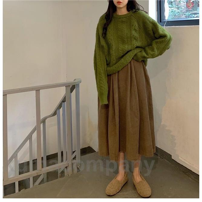 ロングスカート 厚手 レディース スカート コーデュロイ Aラインスカート 秋冬 マキシ丈スカート ウエストゴム フレアスカート ポケット付き