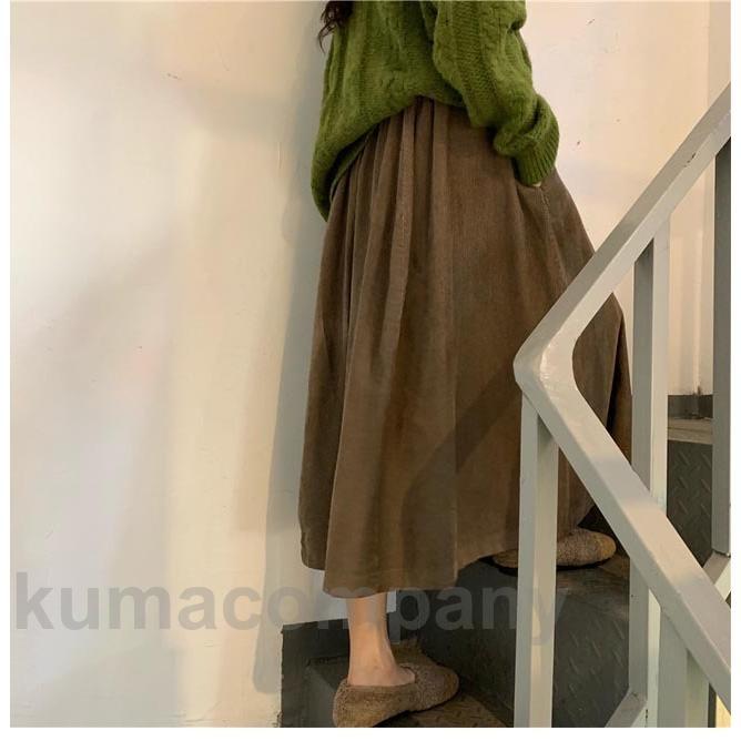 ロングスカート 厚手 レディース スカート コーデュロイ Aラインスカート 秋冬 マキシ丈スカート ウエストゴム フレアスカート ポケット付き