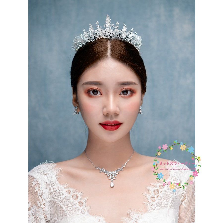 ティアラ クラウン ネックレス イヤリング 結婚式 花嫁 髪飾り 二次会 パーティー 披露宴 ブライ