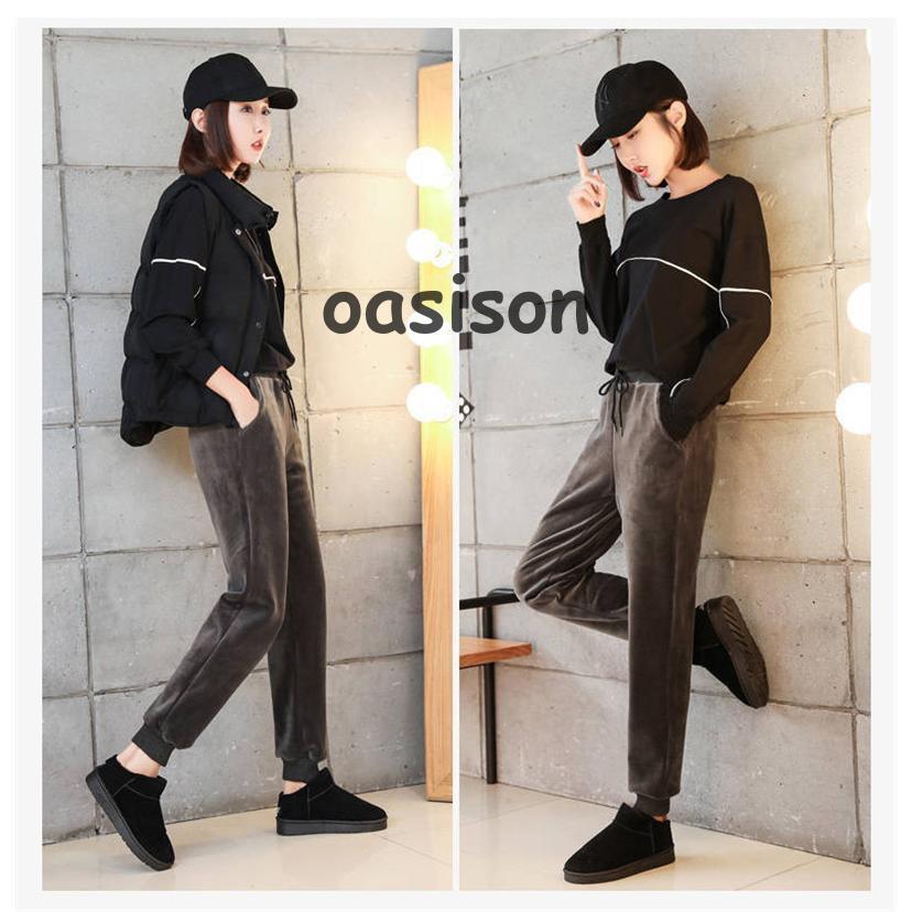 人気品超目玉ジョガーパンツレディーススウェットパンツ裏起毛裏ボアイージーパンツ防寒厚保温暖かい秋冬ウエストゴムもこもこスポーツ運動着