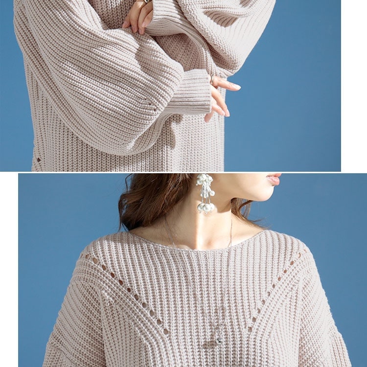 大きいサイズ レディース ワンピース ロング丈ニットワンピース ワンピ ロングワンピース ニットワンピース ニット 長袖 ロング ボリューム袖 ざっくり編み ドロップショルダー クルーネック マタニテ