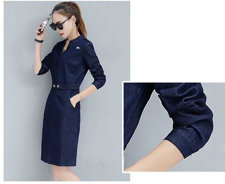 デニムワンピース レディース お歳暮 長袖 ひざ丈 ワンピース 上品 18春新作 いいスタイル エレガント カジュアル