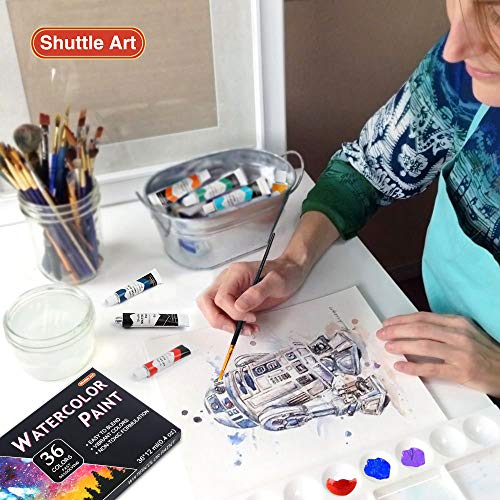 Shuttle Art 水彩絵の具 36色セット 透明水彩 12ml チューブ 大人の塗り絵 水彩画 お絵描き 美術 画材セット 学校用 幼稚園 初心者 専門家 プレゼント