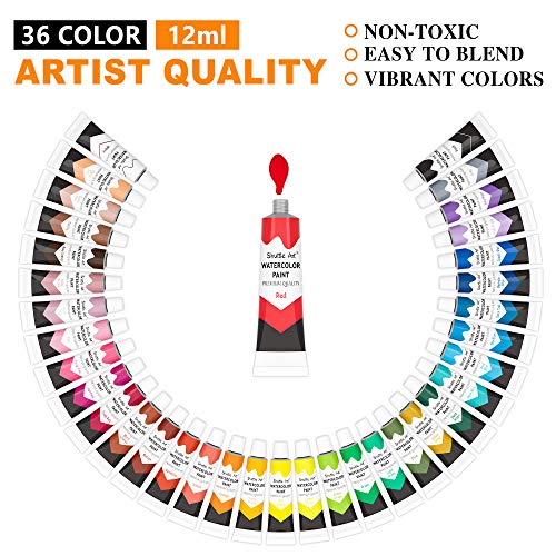 Shuttle Art 水彩絵の具 36色セット 透明水彩 12ml チューブ 大人の塗り絵 水彩画 お絵描き 美術 画材セット 学校用 幼稚園 初心者 専門家 プレゼント