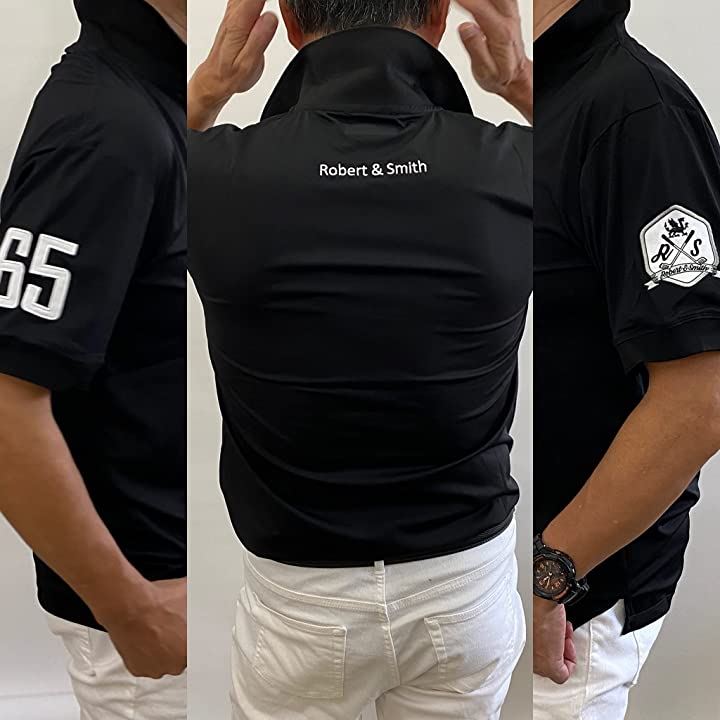 ロバートアンドスミス ポロシャツ 機能素材 ゴルフ ウエア 半袖メンズ 黒( ブラック, L)