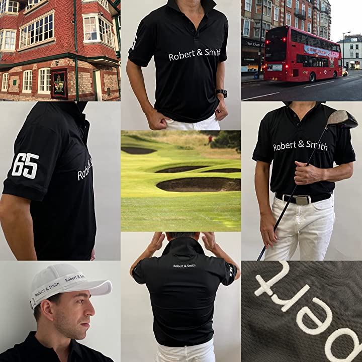 ロバートアンドスミス ポロシャツ 機能素材 ゴルフ ウエア 半袖メンズ 黒( ブラック, L)