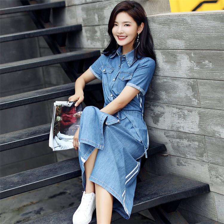 ワンピース レディース マキシワンピース 夏 デニムスカート カウボーイ ワンピース 半袖 ベルト付き ワンピース シャツワンピ 韓国風 ロング丈 着痩せ ワンピース レディース マキシワンピース 夏 デニムスカート