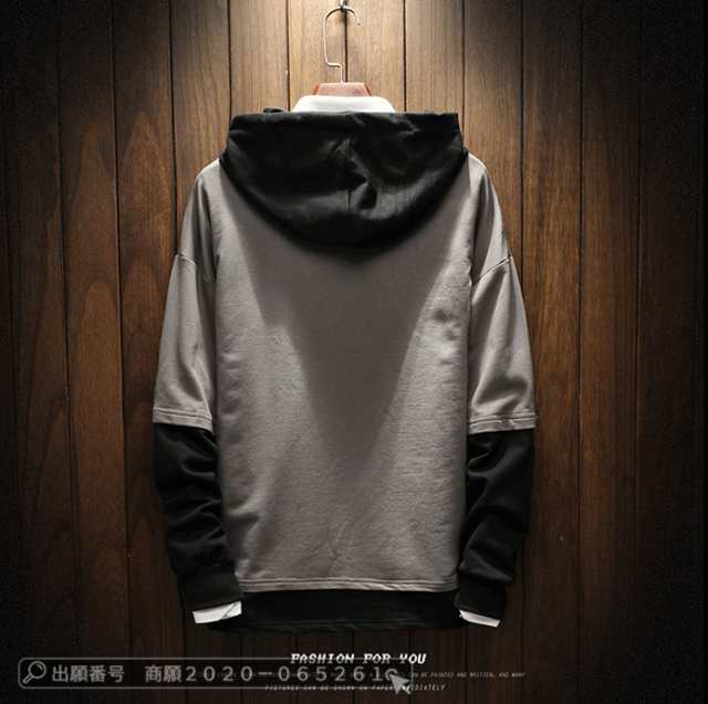 最安挑戦 春新作 送料無料 新作 メンズパーカー 長袖トップス パーカー メンズ フェイクレイヤード 重ね着風 フード付き トップス 無地 通勤 通学 カジュアル かっこいい 大きいサイズ 部屋着 お