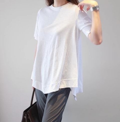 レディース トップス Tシャツ カットソー ラウンドネック ミディ ミディアム 半袖 大人可愛い シンプル カジュアル おしゃれ ラフ 存在感 無地 春 夏 ママ マタニティ 10代 20代 30代