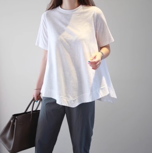レディース トップス Tシャツ カットソー ラウンドネック ミディ ミディアム 半袖 大人可愛い シンプル カジュアル おしゃれ ラフ 存在感 無地 春 夏 ママ マタニティ 10代 20代 30代