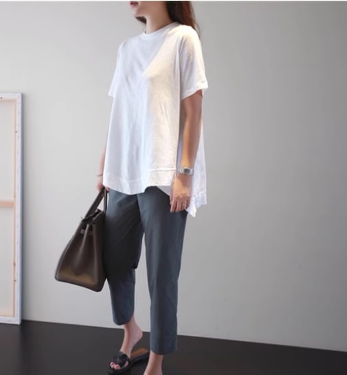 レディース トップス Tシャツ カットソー ラウンドネック ミディ ミディアム 半袖 大人可愛い シンプル カジュアル おしゃれ ラフ 存在感 無地 春 夏 ママ マタニティ 10代 20代 30代