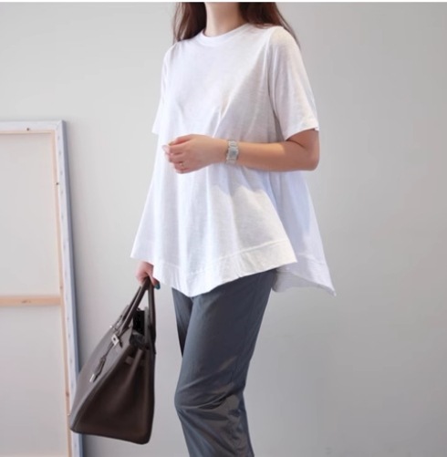 レディース トップス Tシャツ カットソー ラウンドネック ミディ ミディアム 半袖 大人可愛い シンプル カジュアル おしゃれ ラフ 存在感 無地 春 夏 ママ マタニティ 10代 20代 30代