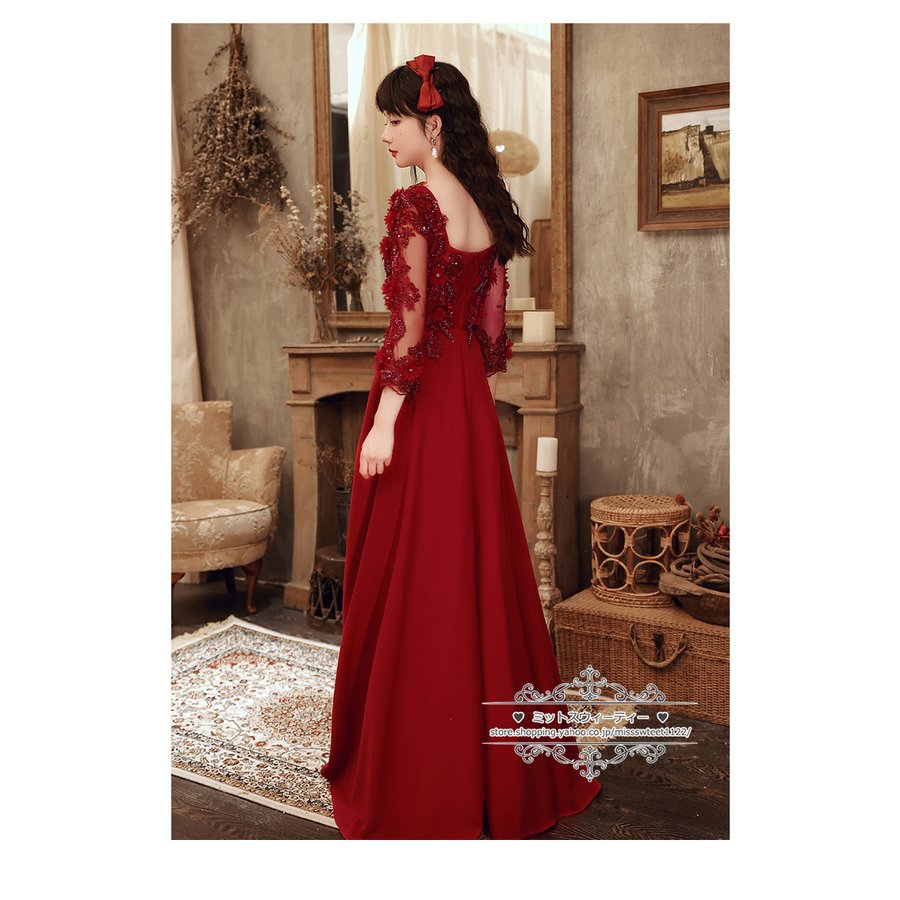 ロングドレス 長袖 カラードレス 赤 カクテルドレス 安い パーティードレス 演奏会 イブニングドレス コンサート 結婚式 花嫁 ウエディングドレス 二次会 発表会 ❣️限定セール❣赤い長袖ドレス 白い襟付き4L ロングドレス