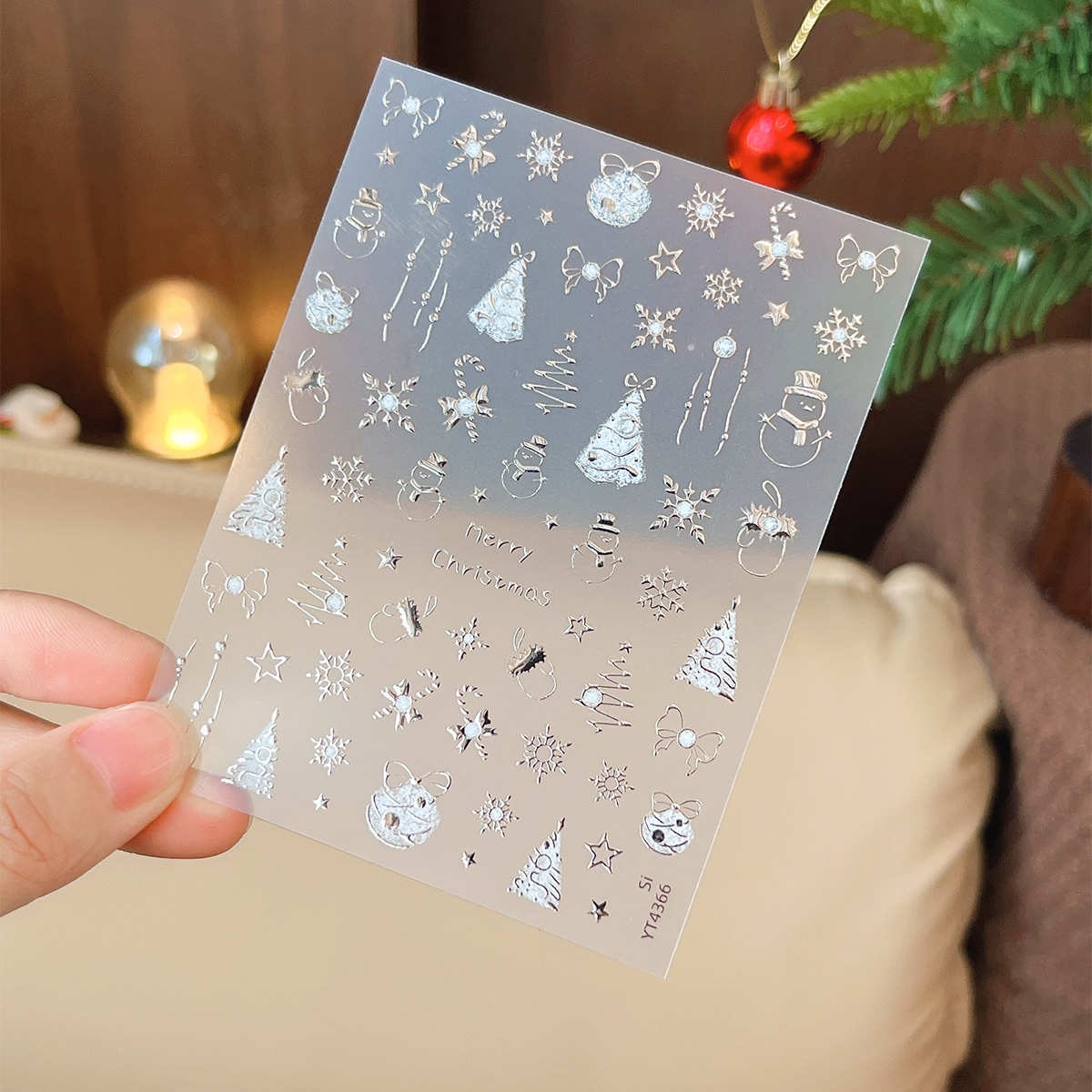 【1点ご購入 で10点プレゼントいたします】金銀のクリスマスネイルシールリボン雪だるまの素敵なバックジェルネイルアートシール