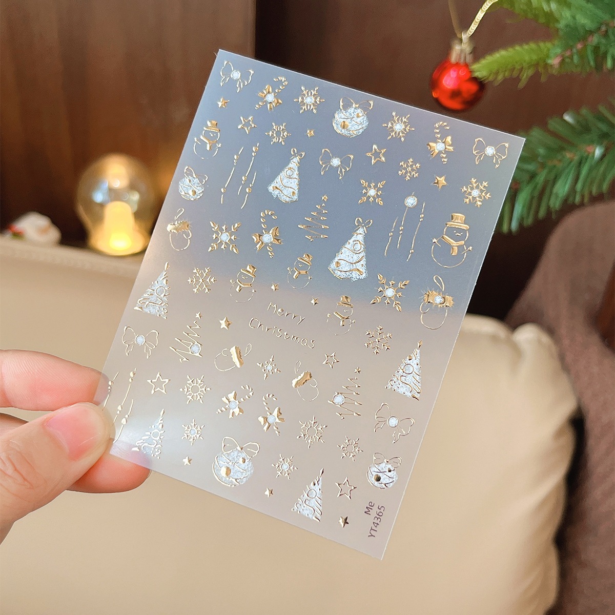 【1点ご購入 で10点プレゼントいたします】金銀のクリスマスネイルシールリボン雪だるまの素敵なバックジェルネイルアートシール