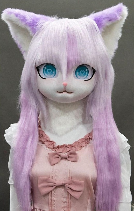 着ぐるみヘッド 猫 紫 全頭ヘッド ケモノ マスク ファースーツ ぬいぐるみ コスプレ コスチューム