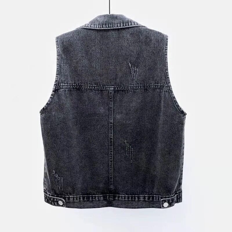 トップス ジレ ベスト 袖なし Vネック 前開き デニム ダメージ加工 スクラッチ オーバーサイズ かわいい 大人可愛い きれいめ シンプル カジュアル 大人 おしゃれ お洒落 無地 春 夏 秋 10