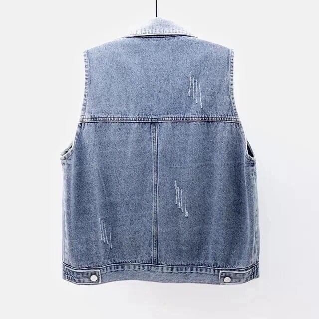トップス ジレ ベスト 袖なし Vネック 前開き デニム ダメージ加工 スクラッチ オーバーサイズ かわいい 大人可愛い きれいめ シンプル カジュアル 大人 おしゃれ お洒落 無地 春 夏 秋 10
