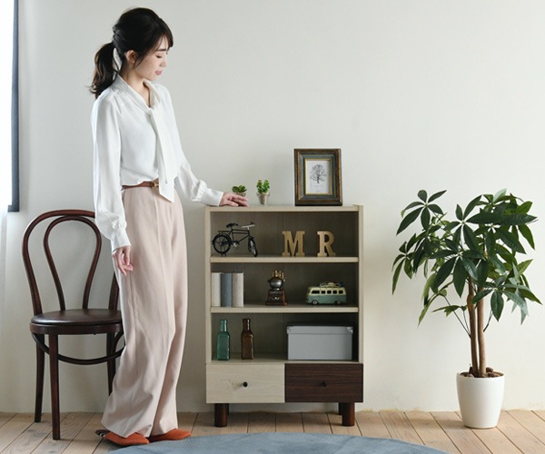 オープンラック 幅60cm 本棚 引出し付 ツートーン 積み重ね対応 シェルフ ラック 収納棚 木製 収納 オープンシェルフ 家具 リビング収納 コンソール ツートン おしゃれ 可愛い