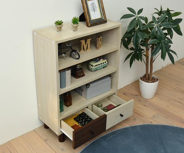 オープンラック 幅60cm 本棚 引出し付 ツートーン 積み重ね対応 シェルフ ラック 収納棚 木製 収納 オープンシェルフ 家具 リビング収納 コンソール ツートン おしゃれ 可愛い