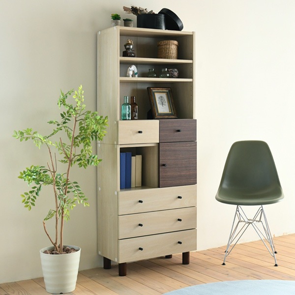 オープンラック 幅60cm 本棚 引出し付 ツートーン 積み重ね対応 シェルフ ラック 収納棚 木製 収納 オープンシェルフ 家具 リビング収納 コンソール ツートン おしゃれ 可愛い