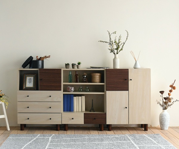 オープンラック 幅60cm 本棚 引出し付 ツートーン 積み重ね対応 シェルフ ラック 収納棚 木製 収納 オープンシェルフ 家具 リビング収納 コンソール ツートン おしゃれ 可愛い