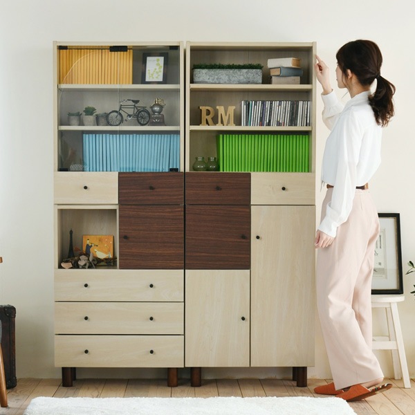 オープンラック 幅60cm 本棚 引出し付 ツートーン 積み重ね対応 シェルフ ラック 収納棚 木製 収納 オープンシェルフ 家具 リビング収納 コンソール ツートン おしゃれ 可愛い