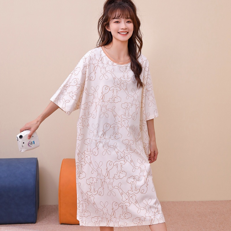 綿のネグリジェ女子学生家庭服かわいい薄い半袖ルーズマタニティパジャマの日 本物保証