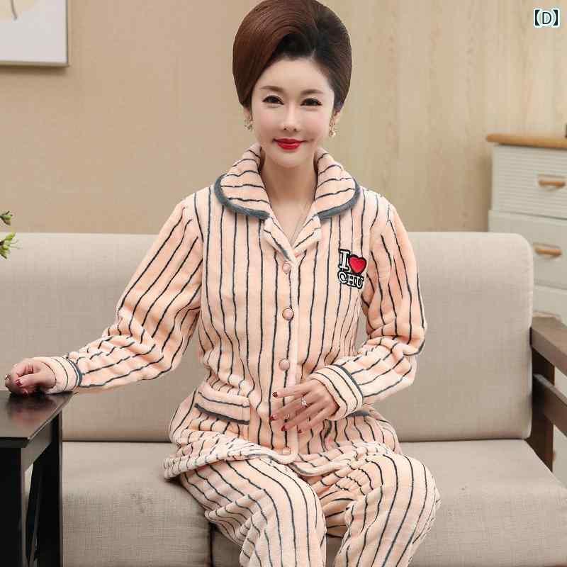 秋 冬 パジャマ い 女性 コーラル フリース 大きめ サイズ スーツ 高齢者 フランネル 暖かい ホーム ウェア