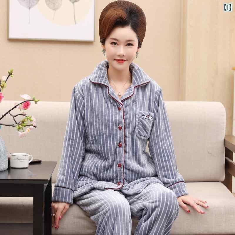 秋 冬 パジャマ い 女性 コーラル フリース 大きめ サイズ スーツ 高齢者 フランネル 暖かい ホーム ウェア