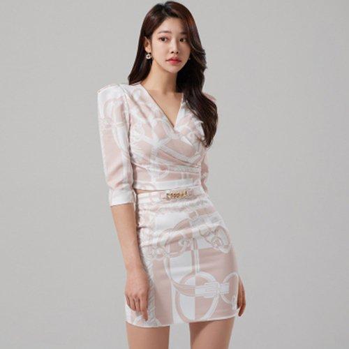 キャバドレス ナイトドレス ミニドレス セットアップ ツーピース カシュクール 五分袖 サテン ラグジュアリー チェーン柄 レディース グラシア キャバドレス ナイトドレス ミニドレス セットアップ ツーピース カシュクール 五分袖 サテン ラグジュアリー チェーン柄 レディース グラシア