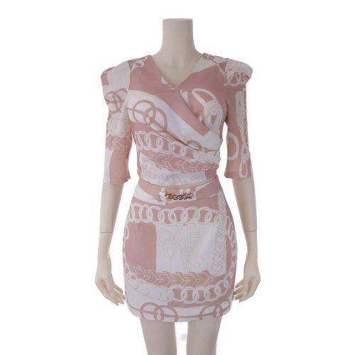 キャバドレス ナイトドレス ミニドレス セットアップ ツーピース カシュクール 五分袖 サテン ラグジュアリー チェーン柄 レディース グラシア キャバドレス ナイトドレス ミニドレス セットアップ ツーピース カシュクール 五分袖 サテン ラグジュアリー チェーン柄 レディース グラシア