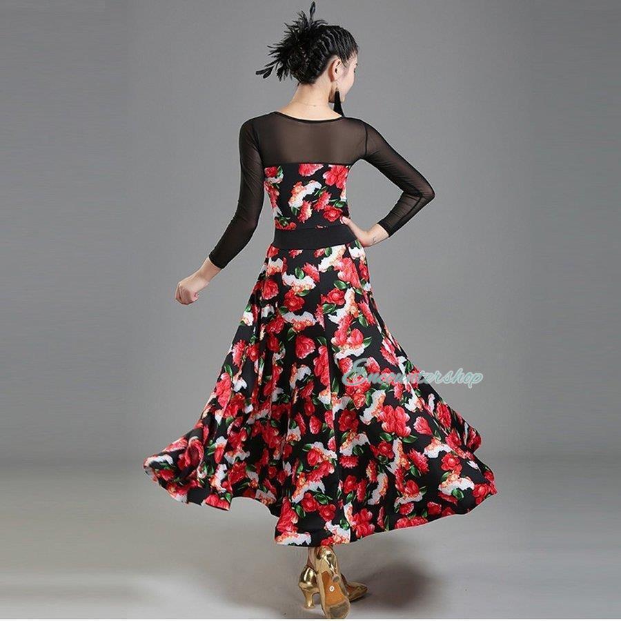 社交ダンス 衣装 練習着 ダンスウェア ステージ花柄衣装 競技会 競技用 レディース ワンピース パーティー舞台衣装 演出服 社交ダンス モダンドレス