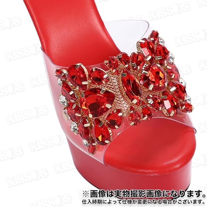 レディース ミュール パンプス 厚底 キラキラ ラインストーン 17cm サンダル キャバヒール おしゃれ 日本の靴のサイズ寸法 大人 数値 24.5(レッド, 24.5 cm)