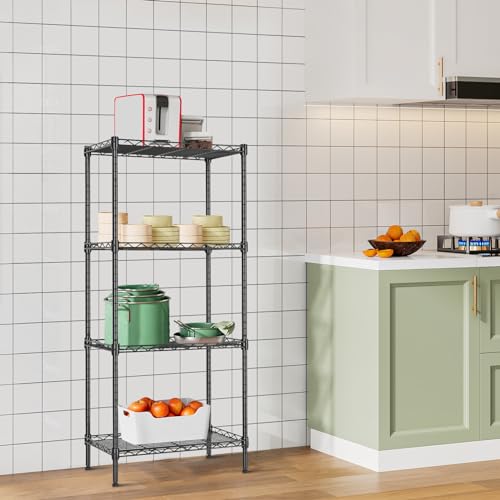 Fainyearn スチールラック レンジ台 キッチンラック メタルラック 収納ラック キッチン 隙間収納 整理棚 本棚 シェルフ棚 メタル製 高さ調節 幅44cm×奥行29cm×高さ126cm(ブラ