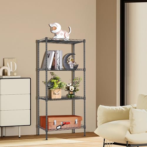 Fainyearn スチールラック レンジ台 キッチンラック メタルラック 収納ラック キッチン 隙間収納 整理棚 本棚 シェルフ棚 メタル製 高さ調節 幅44cm×奥行29cm×高さ126cm(ブラ