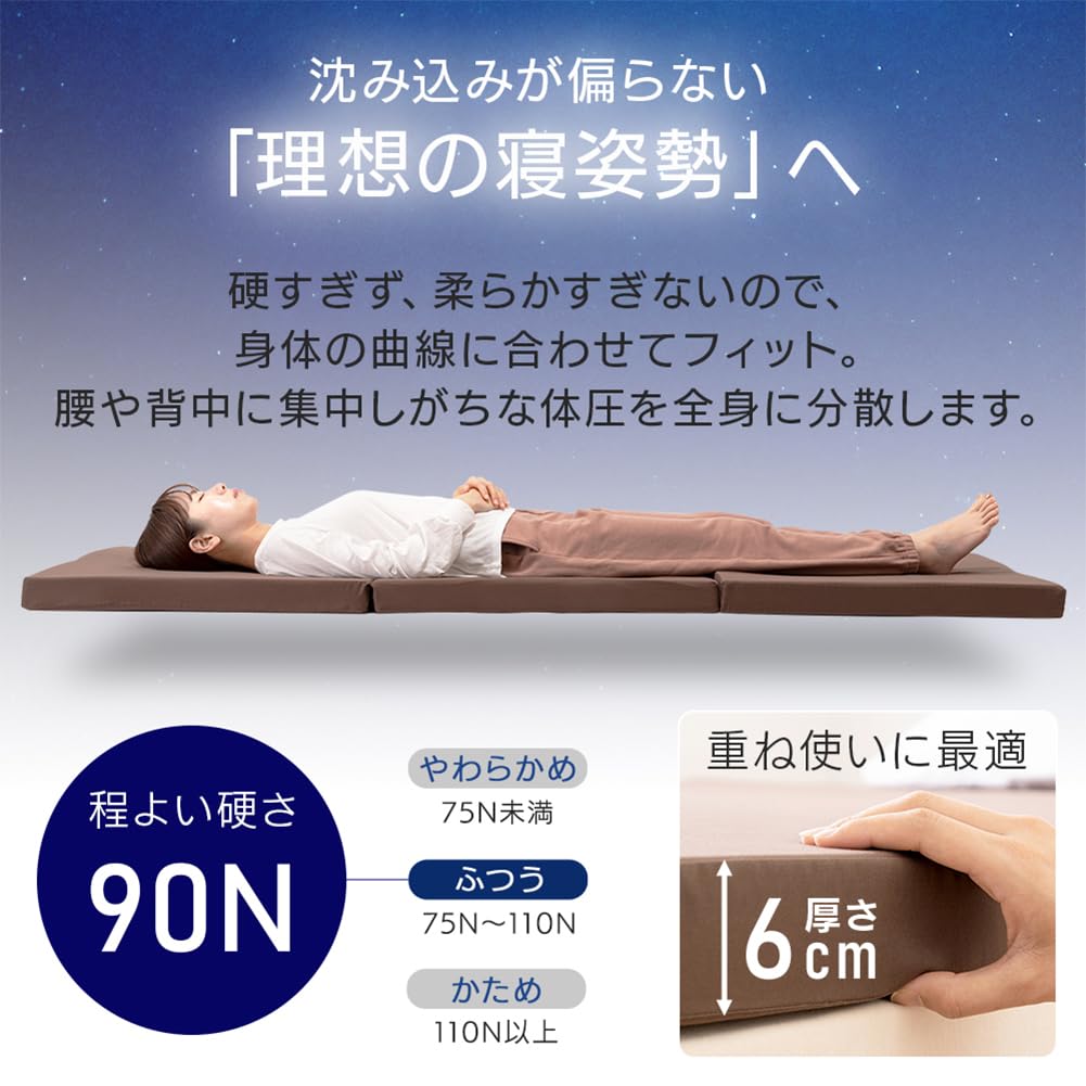 アイリスプラザ(IRIS PLAZA) 重ねて使える日本製ウレタンマットレス +1枚で寝心地アップ 程よい硬さ 90N 折りたたんでコンパクト・省スペース 厚さ6.0cm 軽量2.1kgで女性もラクラ アイリスプラザ(IRIS PLAZA) 重ねて使える日本製ウレタンマットレス +1枚で寝心地アップ 程よい硬さ 90N 折りたたんでコンパクト・省スペース 厚さ6.0cm 軽量2.1kgで女性もラクラ