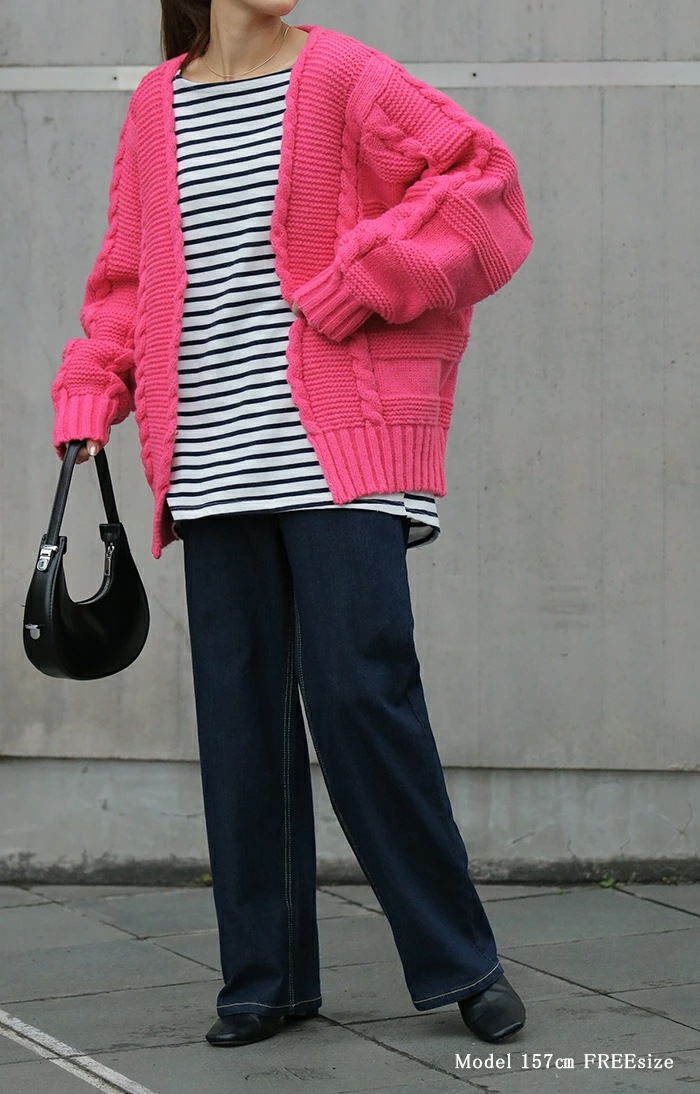 カーディガン ニット レディース セーター トップス ニットカーディガン 長袖 オーバー ぽわん袖 体型カバー リブ ケーブル ドルマン カーデ ボリュームスリーブ ショート 大きいサ