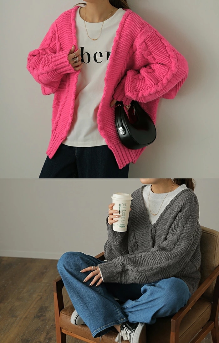 カーディガン ニット レディース セーター トップス ニットカーディガン 長袖 オーバー ぽわん袖 体型カバー リブ ケーブル ドルマン カーデ ボリュームスリーブ ショート 大きいサ