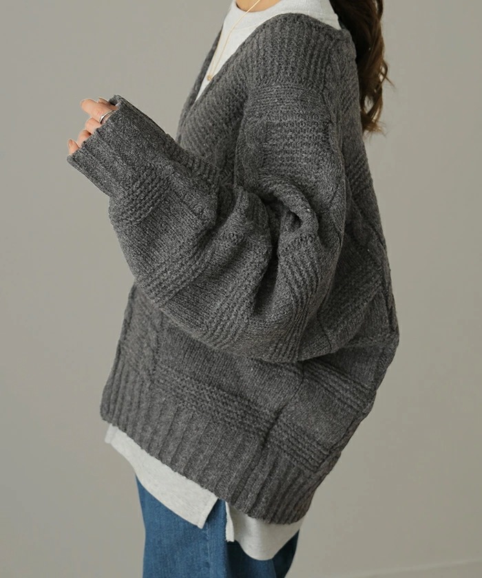 カーディガン ニット レディース セーター トップス ニットカーディガン 長袖 オーバー ぽわん袖 体型カバー リブ ケーブル ドルマン カーデ ボリュームスリーブ ショート 大きいサ