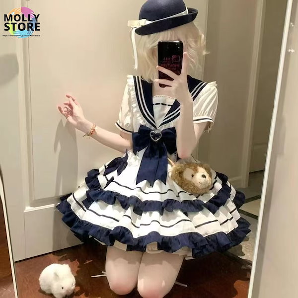 浴衣ロリータ ゆめかわ♡全8カラー 桜模様のロリータ浴衣セット（ねこ柄
