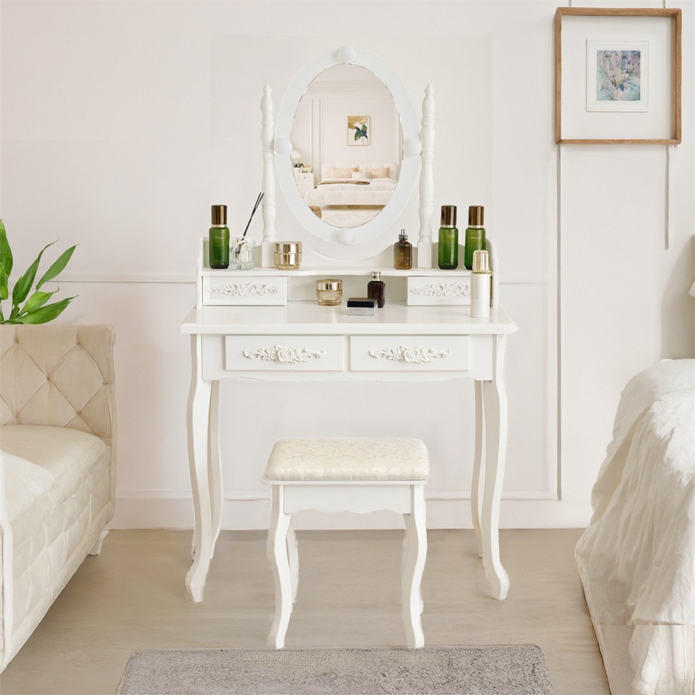 ドレッサー 化粧台 テーブル 鏡台 ライト付き 3色LED 女優ミラー 引き出し 収納 椅子 セット