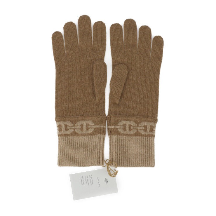 新品未使用展示品 HERMES エルメス 手袋 H232006G 手袋ヘヴン 表記サイズ M カシミヤ99% エラスタン1% シャテーニュ ビスキュイ シェーヌ・ダンクル モチ【本物保証】