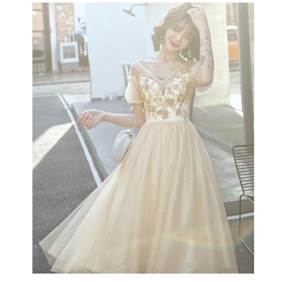 ミモレドレス Aラインワンピ パーティードレス 結婚式ドレス 20代 30代40代 二次会 ウエディ