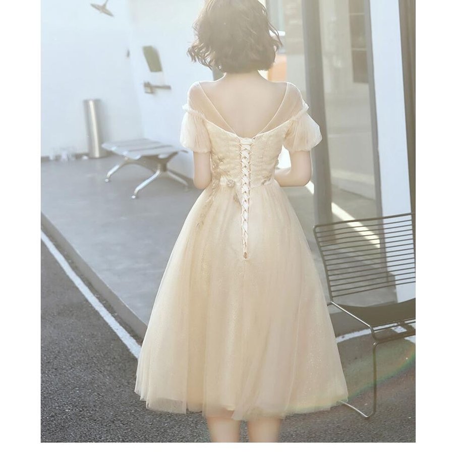 ミモレドレス Aラインワンピ パーティードレス 結婚式ドレス 20代 30代40代 二次会 ウエディ